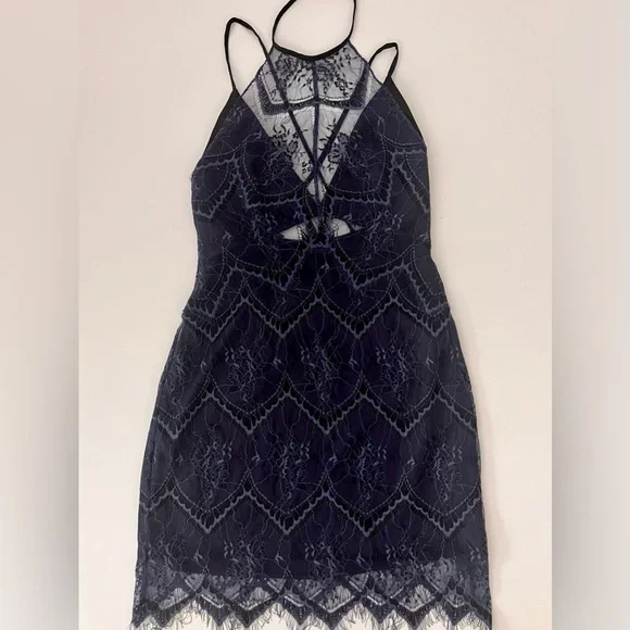 Free People Nothing Like This navy Lace Minidress Sz 2 - Picture 13 of 16